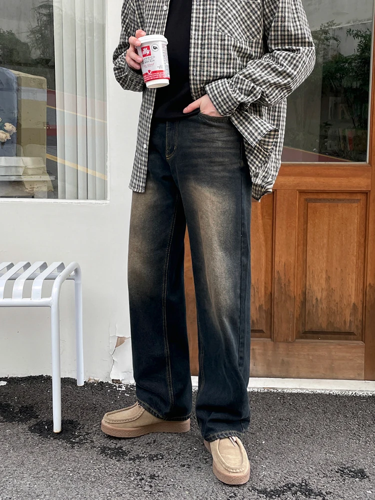 Мужские джинсовые брюки в корейском стиле однотонные стиральные повседневные