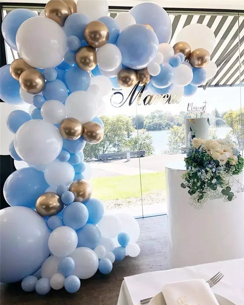 

121pcs Macaron Pastel Blue White Gold Chrome Balloon Arch Garland Wedding Birthyday Baby Shower Party Background Decor Globos