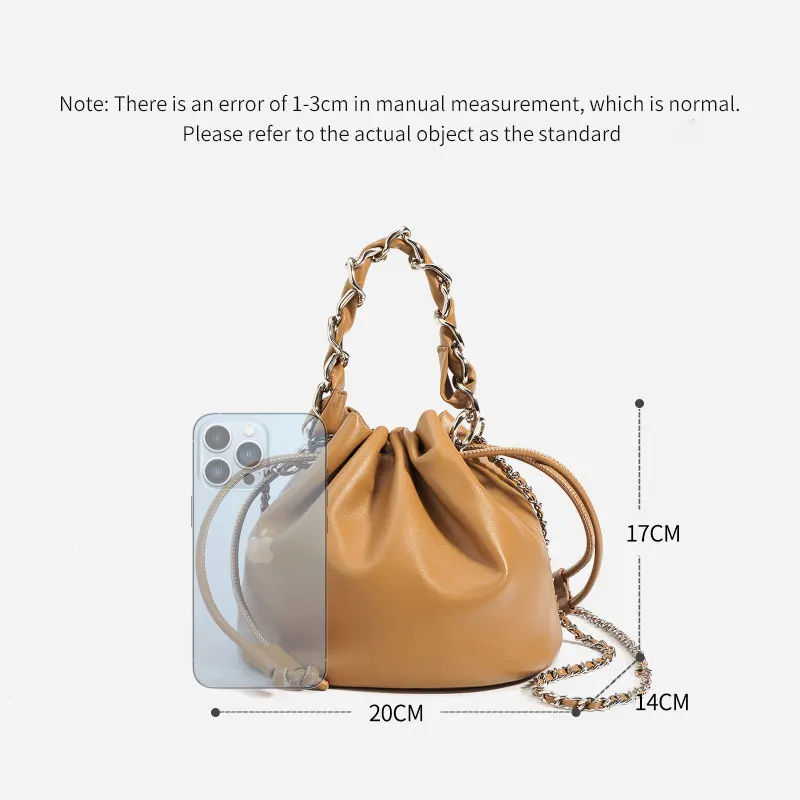 LOERSS Genuine Leather Bucket Bag Drawstring Crossbody Bag for Women Casual Tote Bag Large capacity Handbag Versatile Female Bag