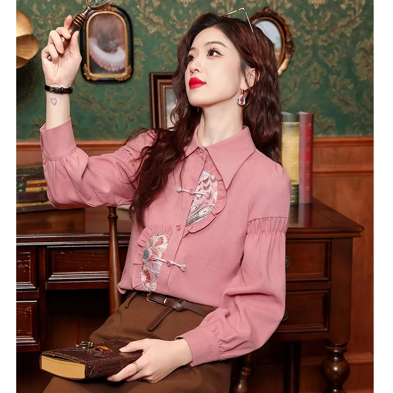 Элегантный винтажный топ с длинными рукавами женская рубашка новый дизайн в