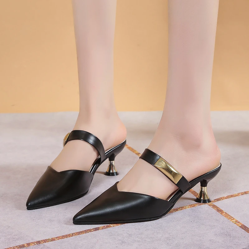 Women's sandals Women Pointed Toe Thin Heel Women Pumps Split Leather High Heels Women Stiletto Heels Rivet Handmade