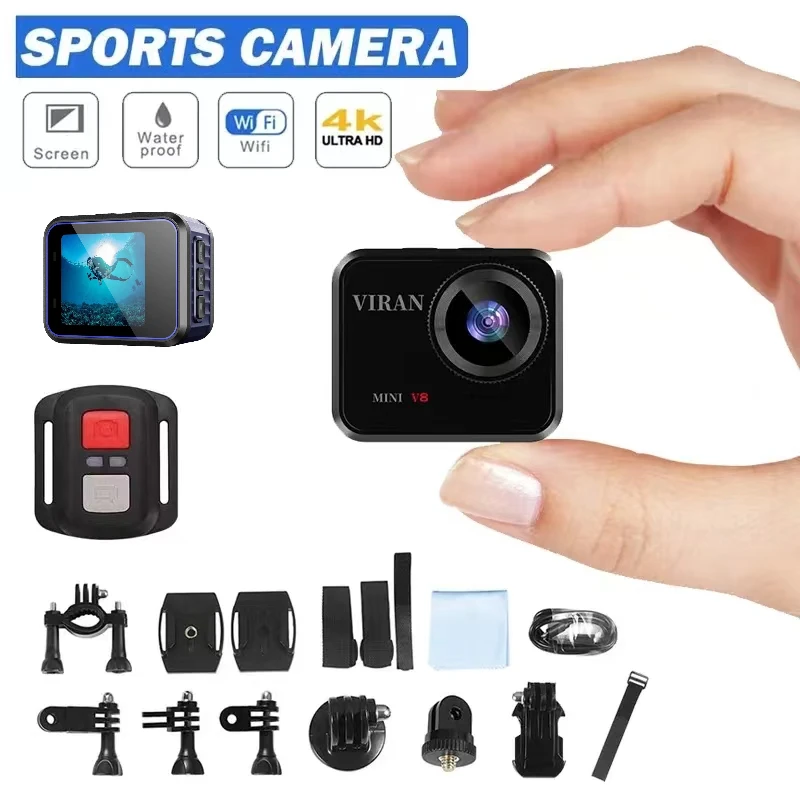 

HD Wifi Mini V8 Action Camera 4K 60FPS with Remote Control Screen Waterproof DV Sport Camcorder Drive Recorder Wireless Webcam