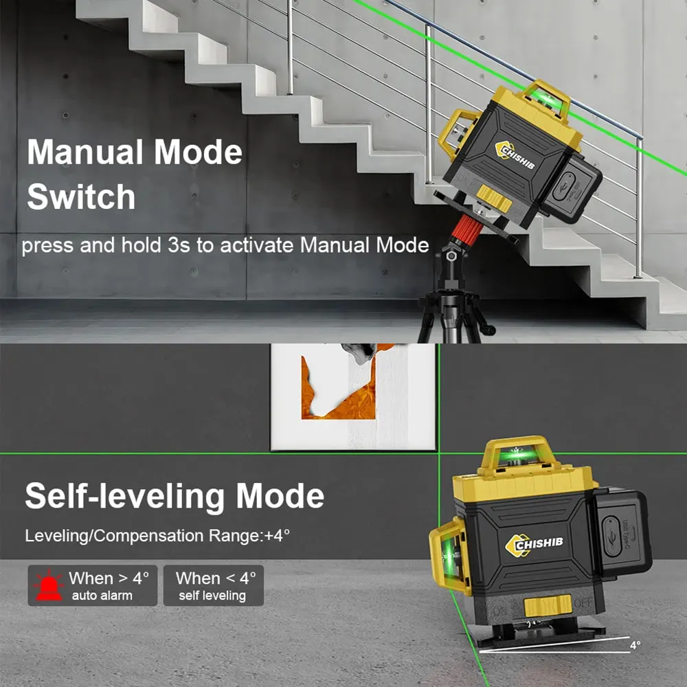 CHISHIB 4D 16-линейный профессиональный лазерный уровень с штативом 39 37 дюйма (1 м) 360° °