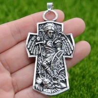 saint michael archangel amulet angel shield medal necklace viking warrior protection russian orthodox cross slavic jewelry