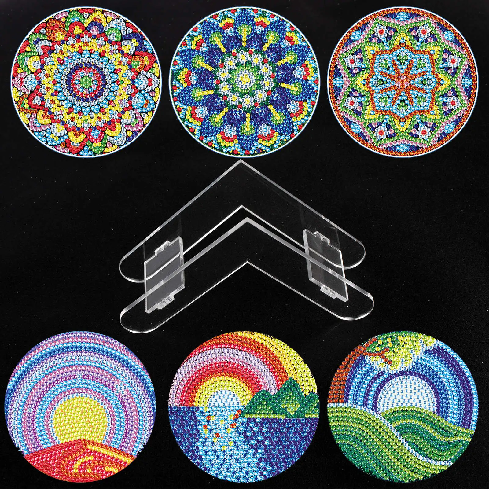 

6pcs/set DIY Mandala Diamond Painting Round Coaster Drink Cup Pad Table Placemat Cushion Insulation Pad Handmade Art Home Decor