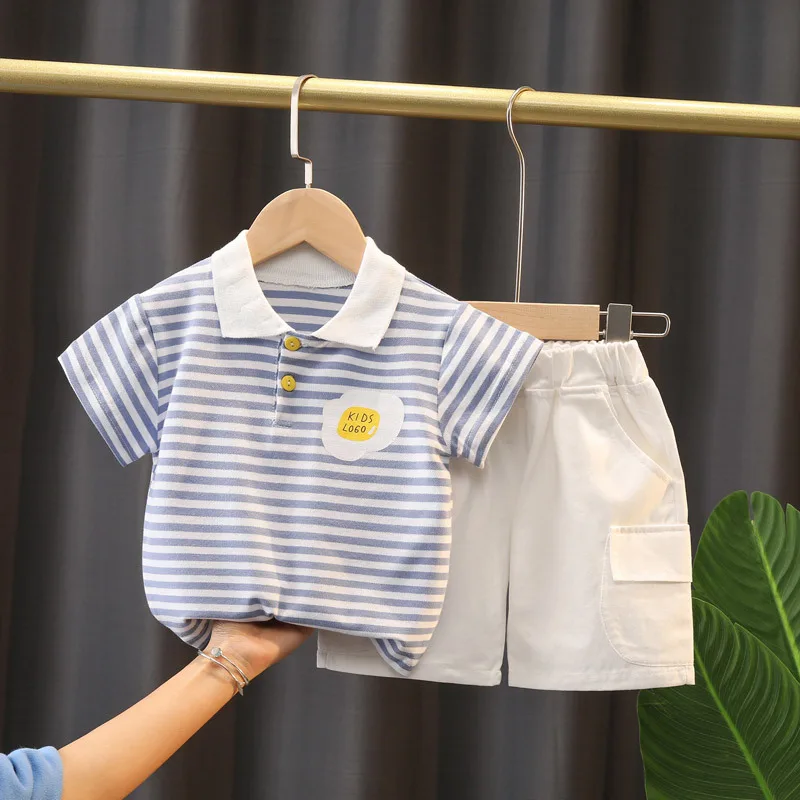 Summer children's clothing suit striped shirt shorts 1 2 3 4 years old short-sleeved cotton suit children's clothing boy suit