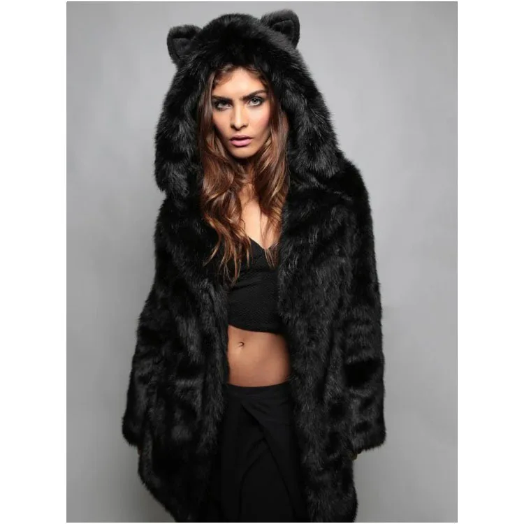 Winter Imitation Fur Coat European and American New Style Fox Fur Hooded Collar Fashionable Women's Imitation Fur Coat Women's