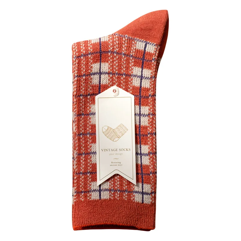 Spring socks Double Needle Socks Whom Pure Cotton Absorb Sweat Diamond Lattice Restoring Ancient Ways Stockings Heap Heap Socks