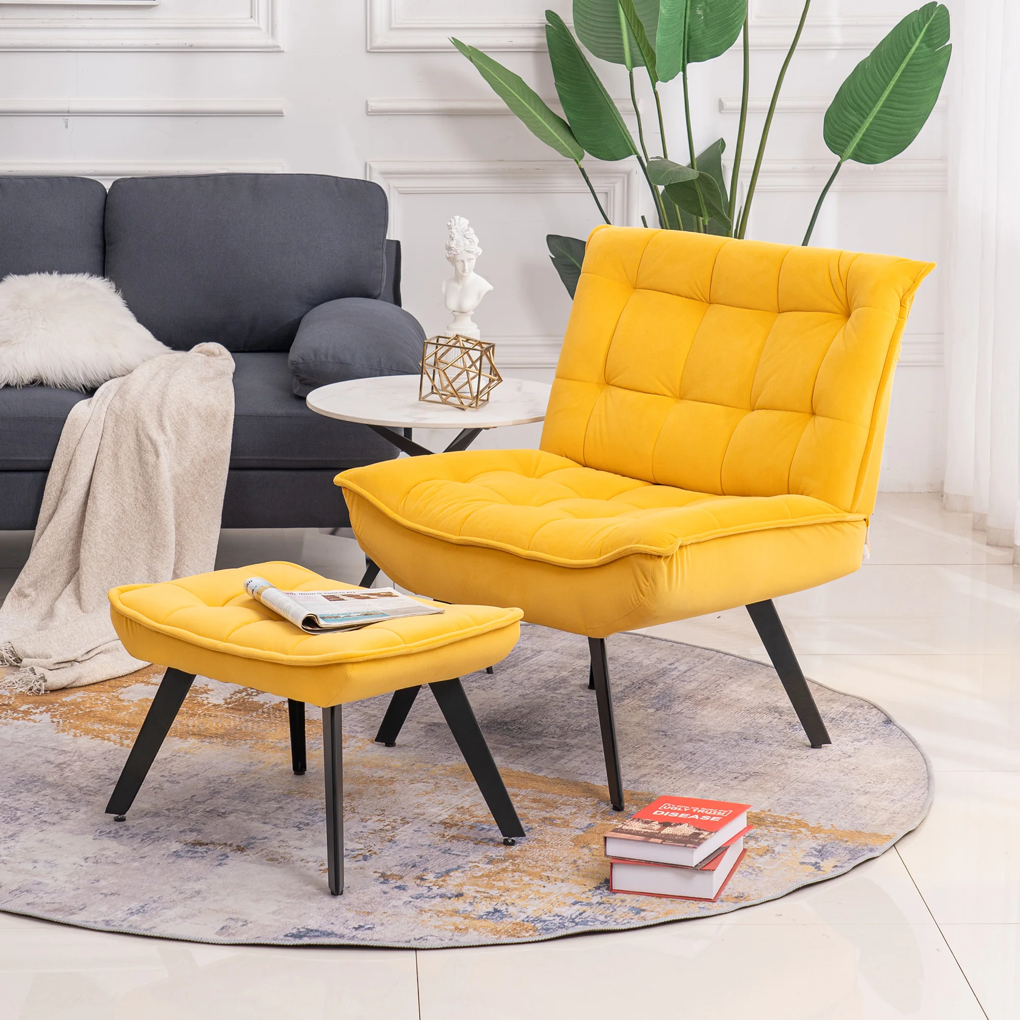 

Мягкий бархатный материал, большая ширина, акцентный стул, кресло для отдыха, стул для телевизора, стул для спальни с черными ножками