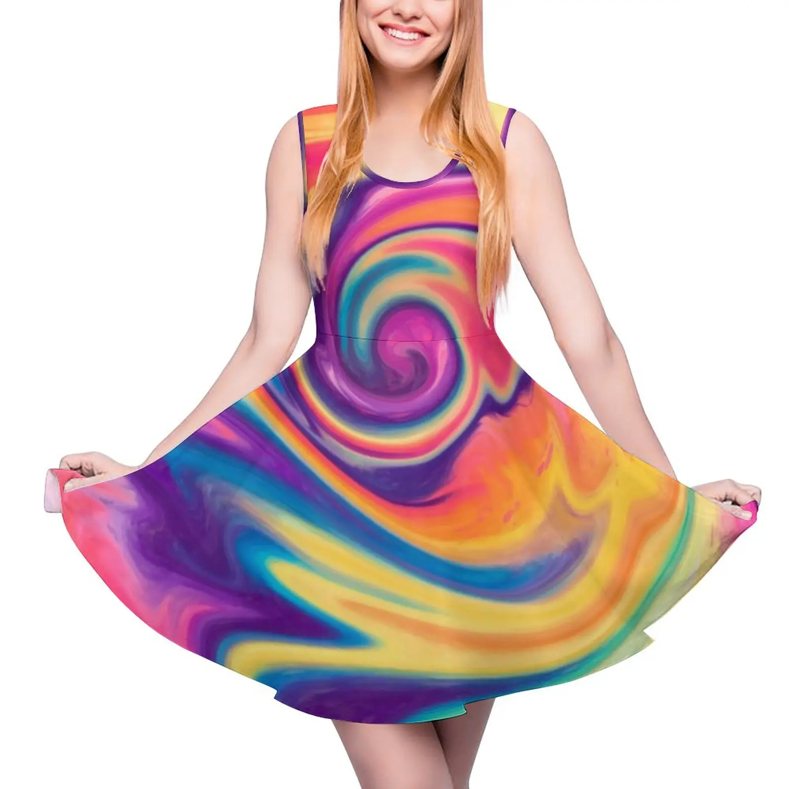 

Яркий зажим для студии Платье с принтом Современный абстрактный принт Бохо платья без рукавов базовое модное платье для скейтбординга летн...