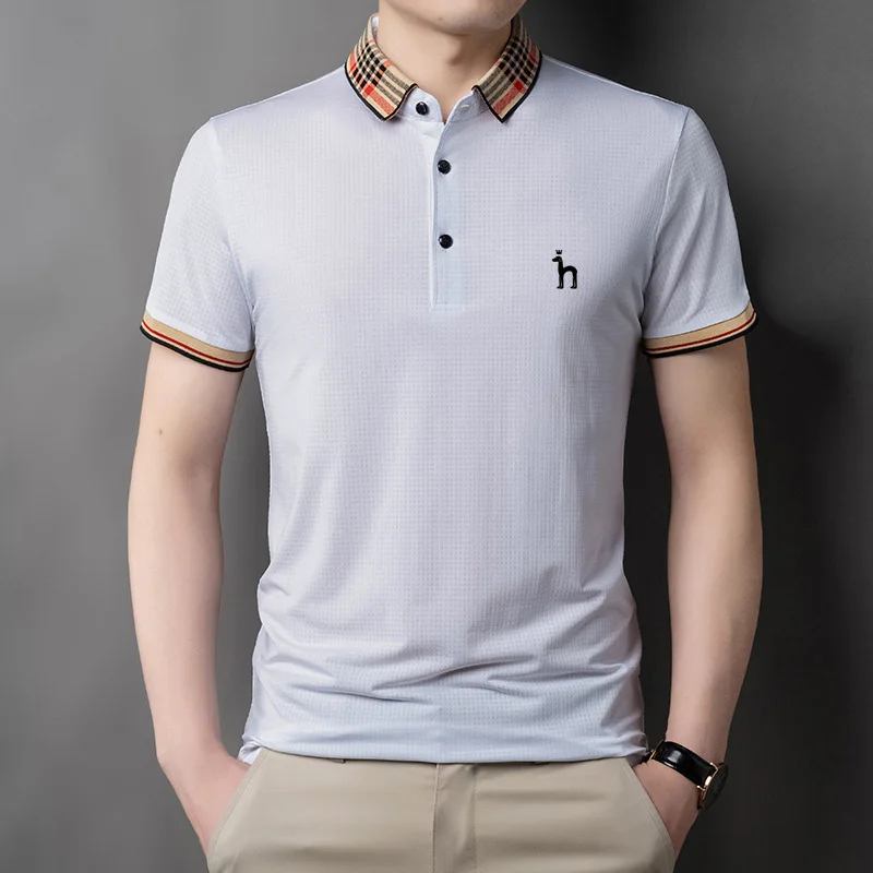 Hazzys Summer Turtleneck Polo Shirt Men's Golf New Loose Fit Short Sleeve T-Shirt Solid Fit
