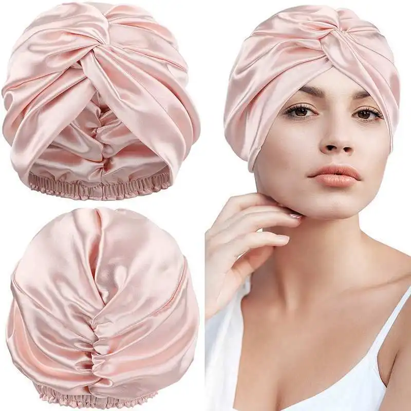New popular silk like double layer sleeping cap to protect hair Fashion cross twist hair cap Chemotherapy cap