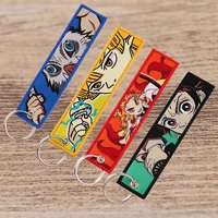 bg2051 demon slayer keychain japanese anime embroidery keychain ring for motorcycle and cars key tag keychain key ring chaveiro