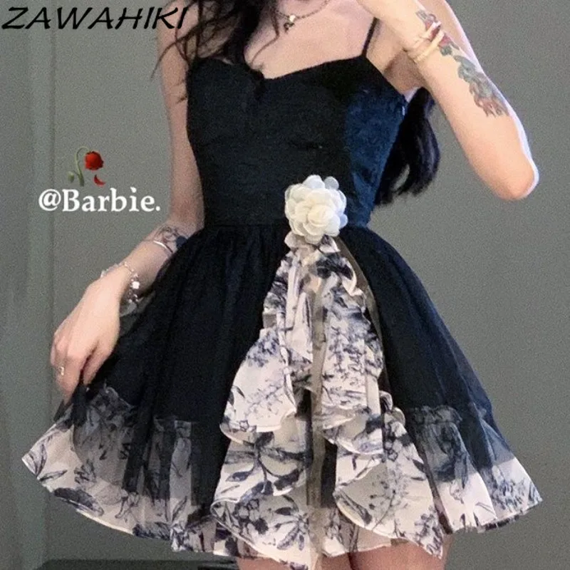Платье ZAWAHIKI для женщин в стиле пэчворк контрастного цвета летнее платье Y2K