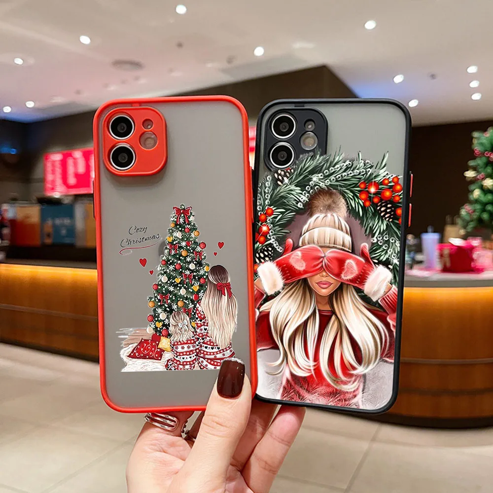 Полупрозрачный чехол для телефона Skin Feel iPhone 16 Pro Max 15 14 13 12 11 7 8 Plus SE Mini XR X Christmas Beauty