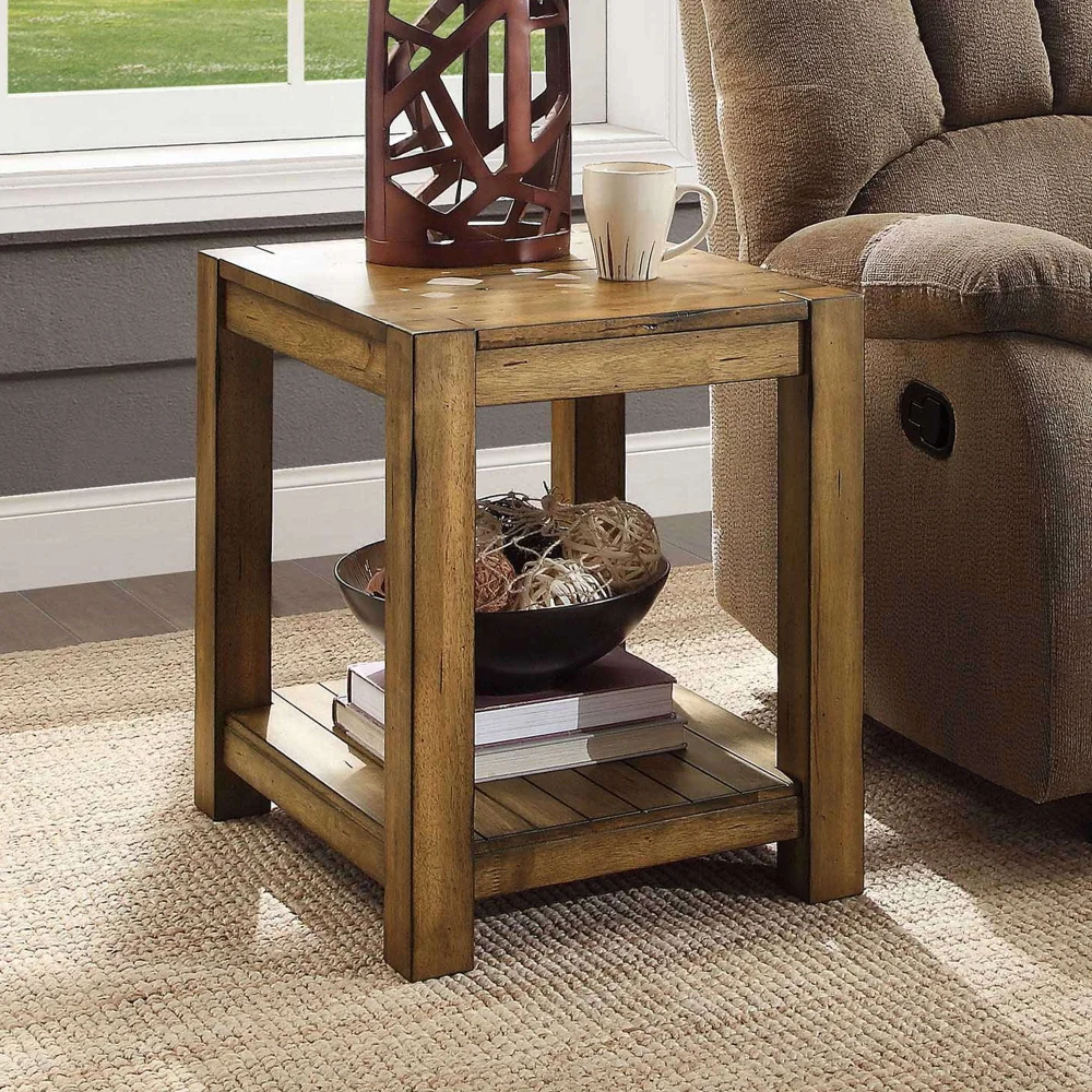 

Mitlame Bryant Solid Wood End Table, Rustic Maple Brown Finish Warm Furniture Decoration Unique Rural Style Cabinet