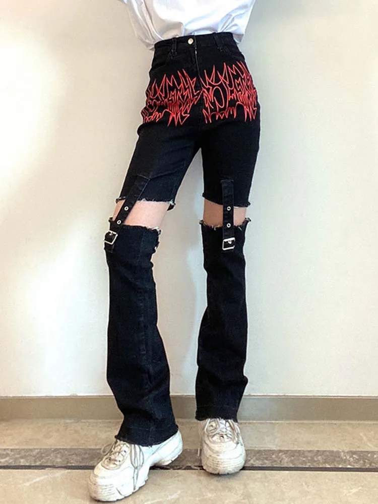 Брюки Cyber Y2K женские Techwear готические брюки в стиле эмо и АЛТ мешковатые джинсы с