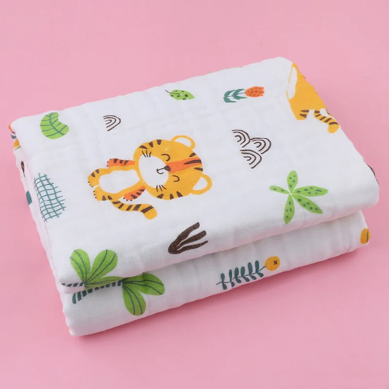 

Six-Layer Cotton Children Gauze Muslin Blanket Pleated Towel Blankets Seersucker Bath Towel Cartoon Printing Baby's Swaddle Wrap