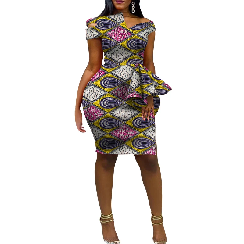 Fashion Dashiki African Dresses for Women Bazin Riche Ankara Print Knee-length Customize Clothing WY5719 | Тематическая одежда и