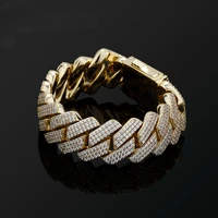 mens bracelet 20mm 3 row zirconia prong link chain iced out micro pave cz cuban chain hip hop fashion jewelry for gift