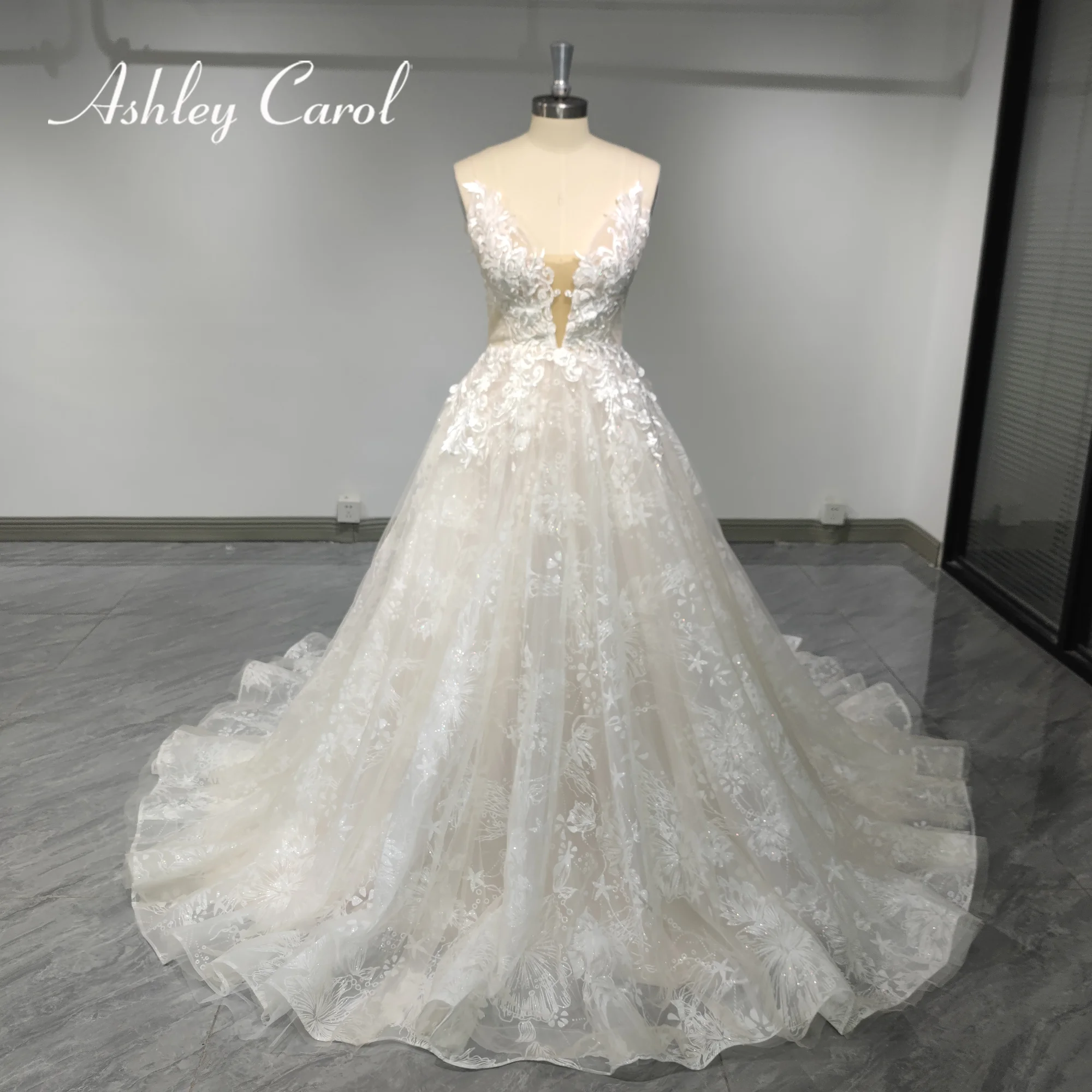 

Ashley Carol A-Line Wedding Dresses For Women 2023 Illusion Appliques Spaghetti Strap Wedding Gown Real photos Vestidos De Novia