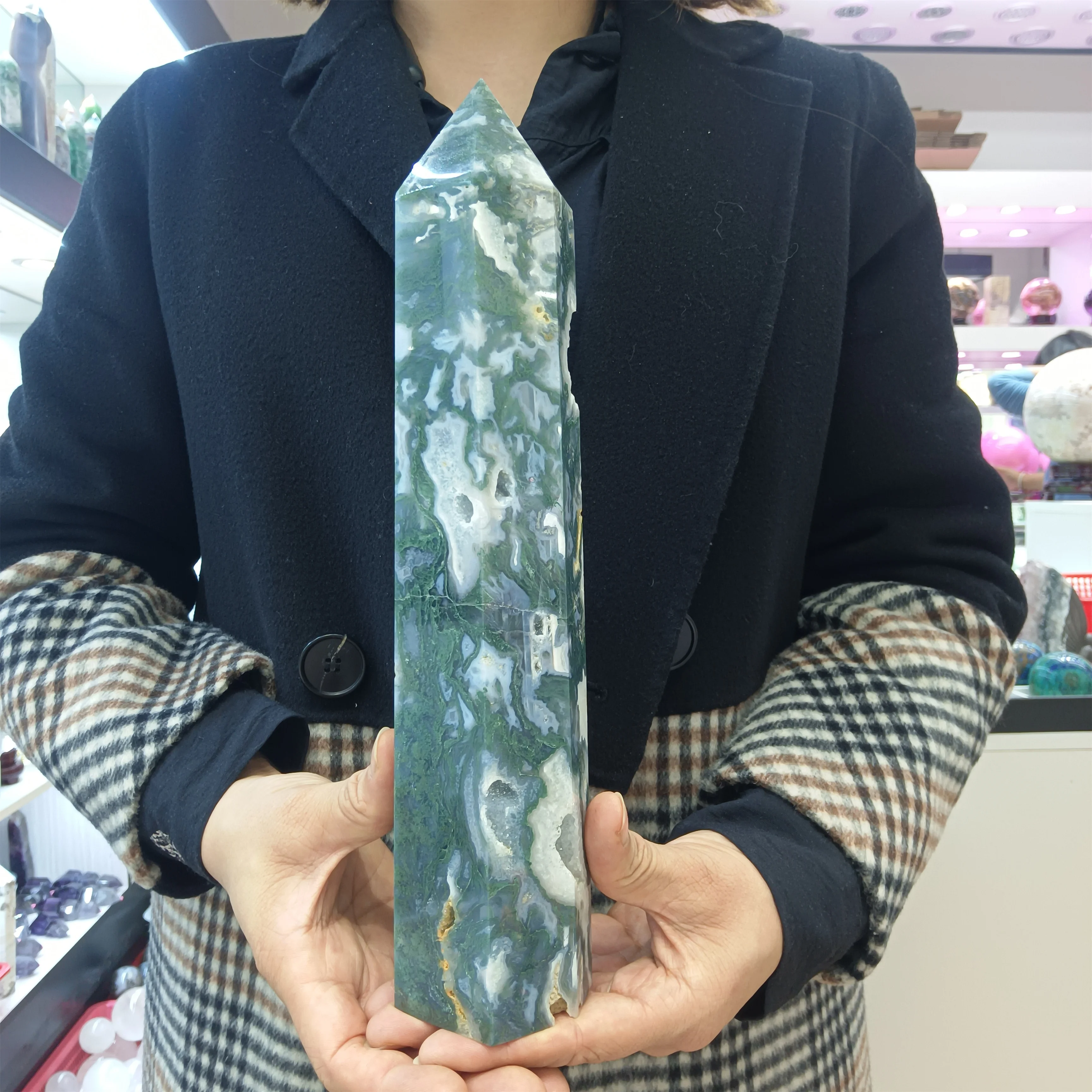 

Natural Water Grass Agate Stone Column Crystal Energy Ore Home Office Decoration Craft Gifts Mineral Healing Feng Shui Ornaments