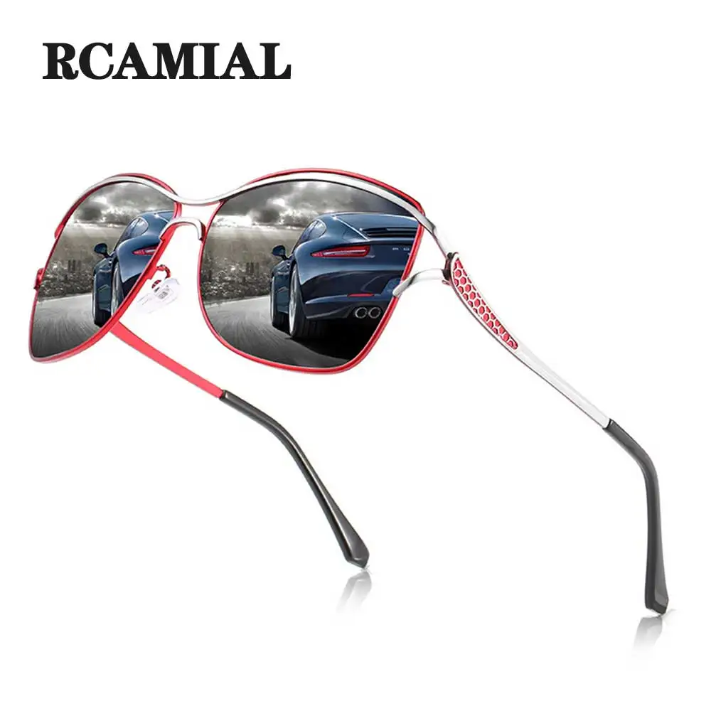 Купи RCAMIAL Sunglasses Women Polarized Lens UV400 Metal Frame Fashion Car Driving Sun Glasses For Outdoor Beach 0215 за 902 рублей в магазине AliExpress