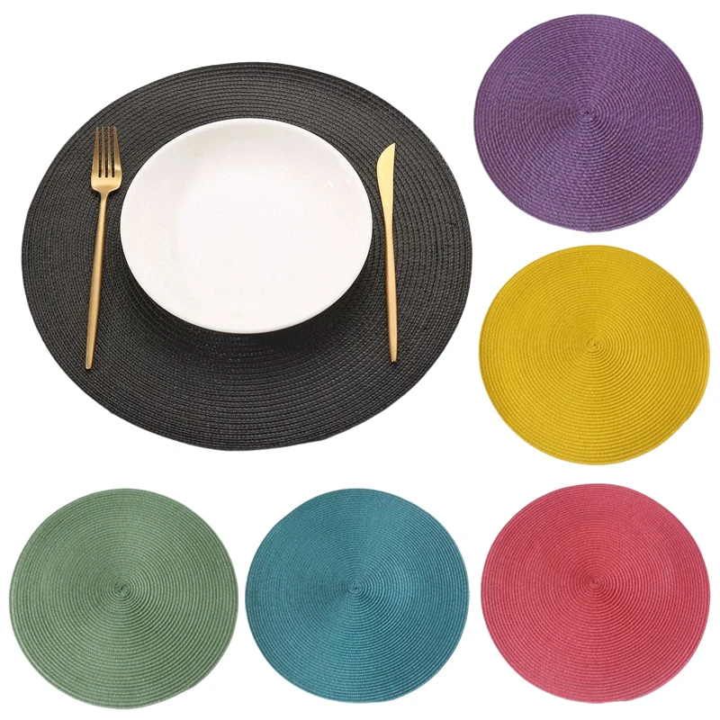 

38cm Round Woven Nordic Non-slip Kitchen Accessories Placemat Coaster Pad Cafe Mug Dining Table Mat Napkin Tableware Home Decor