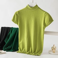 green knitted short sleeved summer style top fashion blouses 2022 cheap vintage clothes for women female clothing harajuku kawai