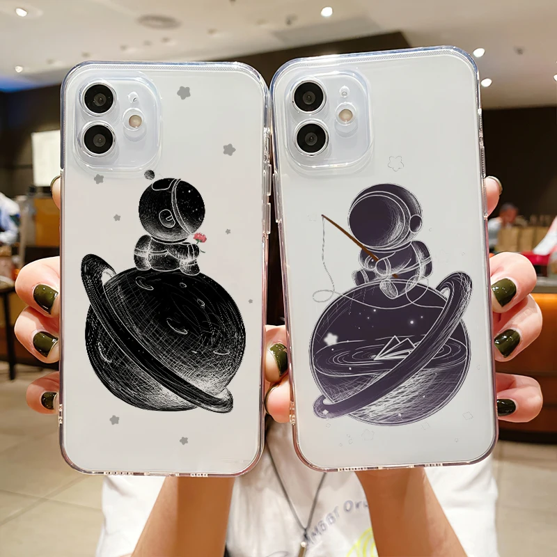 

Astronauts Lovers' Cover For iPhone 11 12 13 Pro Max Mini Pro Max X XR XS Max SE 2020 8 7 6 6S Plus Soft Silicone Cases Funda