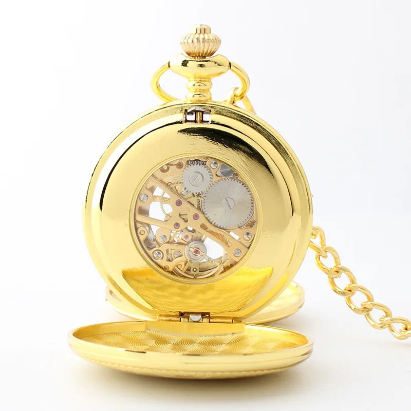 Vintage 2 Sides Open Case Mechanical Men's Watch Double Face Roman Dial Clock Hand Wind Pocket Watch With FOB Chain Gift