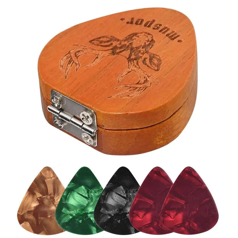 

Guitar Pick Box Holder Wooden Collector Storage Box Creative Retro Display Box Smooth Guitar Pick Container For Electric
