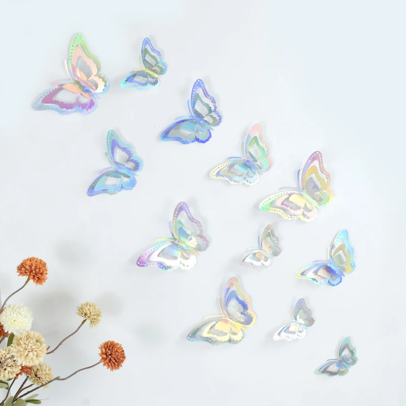 

3D Butterfly Wall Stickers Decorations for Home Kids Room 12Pcs Laser Fake Animal Butterflies Stickers Mixed Sizes