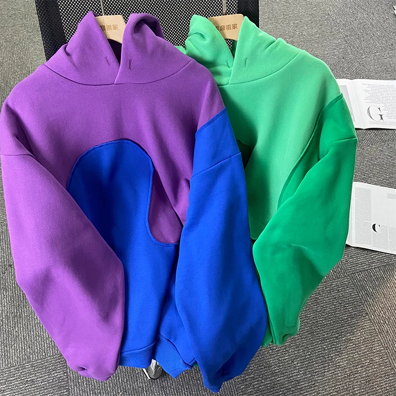 

ERL SWIRL HOODIE Justin Bieber Stitching Oversized Fleece Men Women Hoodie Sweatshirt