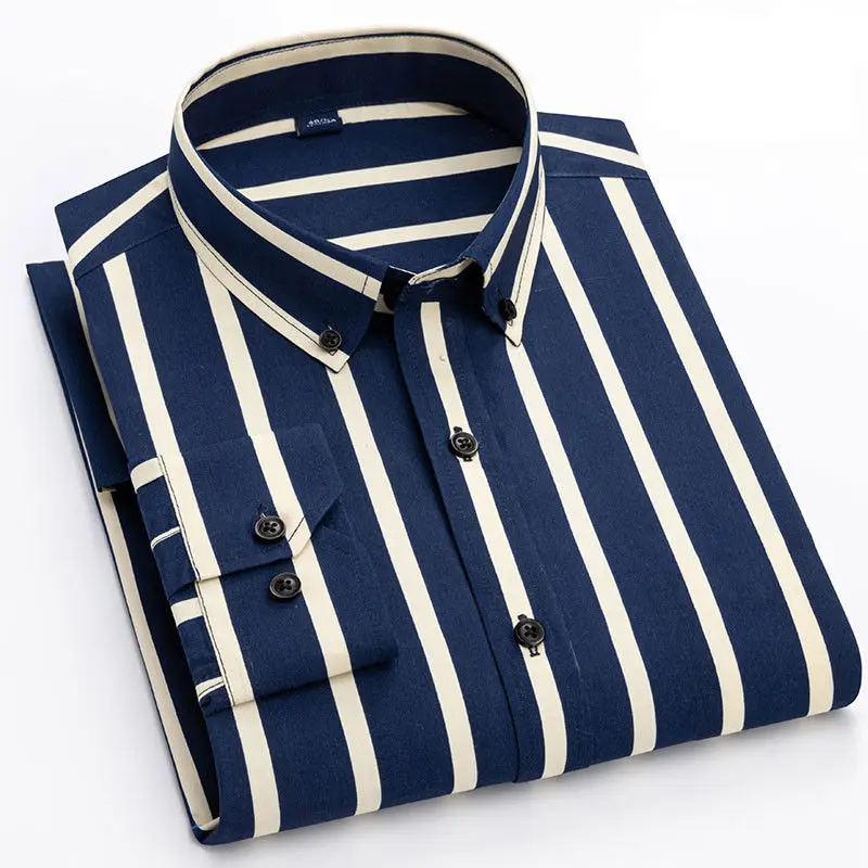 

Men's Stripe Shirt Dress Long-Sleeve Shirts Leisure Business Non-Ironing Anti-Wrinkle Slim Fit Fashion Breathable Male Camisas