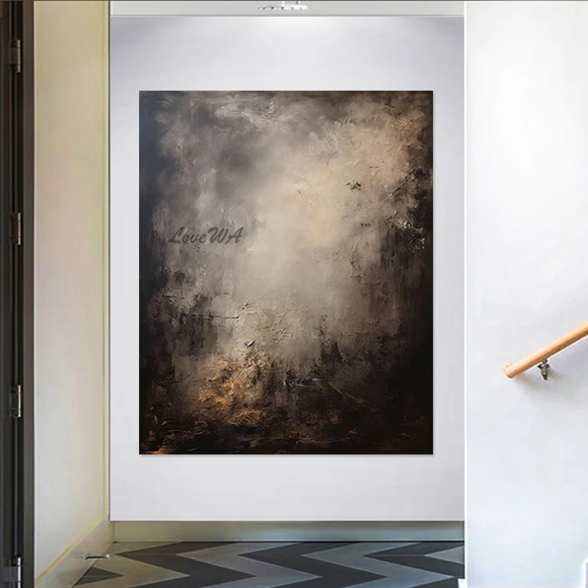 Темная простая абстрактная акриловая живопись современная толстая текстура