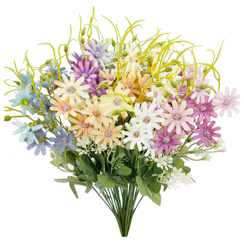 

6Pcs Daisy Silk Flowers Artificial Fake Wildflowers Outdoor Multicolor Faux Daisies For Garden Porch Window Vase Decor