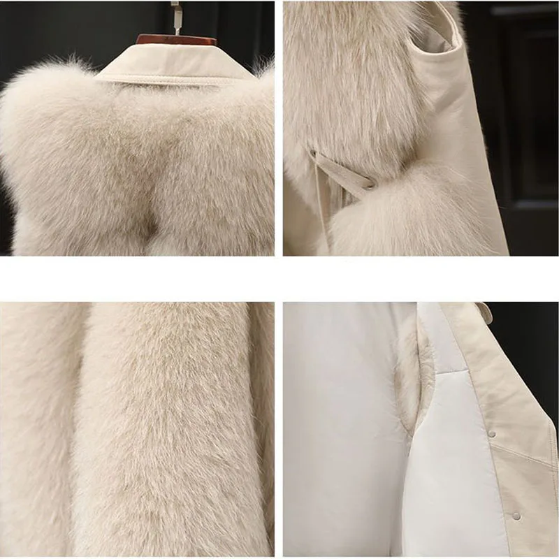 Parkas Women's Outdoors Coats Jackets Vests 2022 Winter Faux Fur Imitation Fox Hair PU Splicing Bandage Fashion Waistcoat Woman