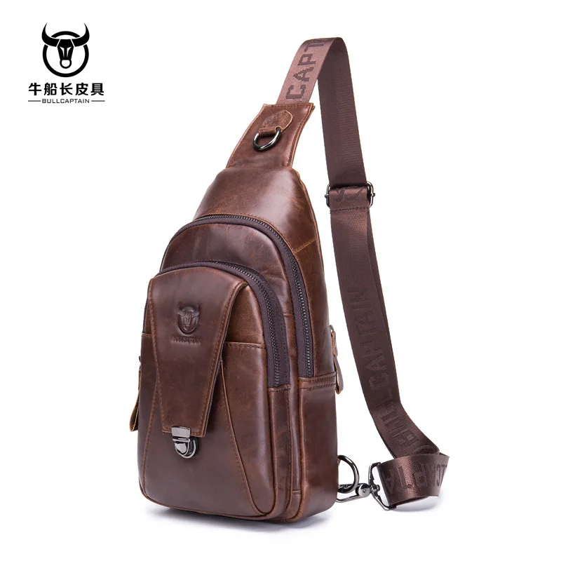 

BULLCAPTAIN High Quality Men Genuine Leather Cowhide Vintage Chest Back Pack Travel Fashion Cross Body Messenger Shoulder Bag