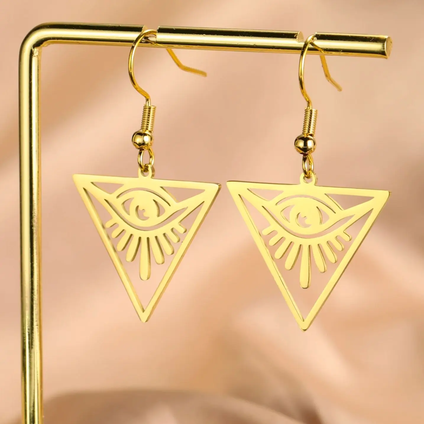 LIKGREAT Винтажные серьги с треугольным глазом Бога для женщин защитный Амулет из