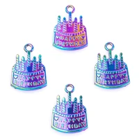 10pcs alloy happy birthday cake charms pendant accessory rainbow color jewelry making necklace earring metal bulk wholesale