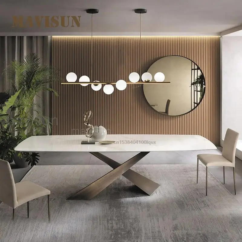 

Italian Creative Custom Household Dining Table Set Small Apartment Modern Minimalist Light Luxury Rock Board Rectangular Table