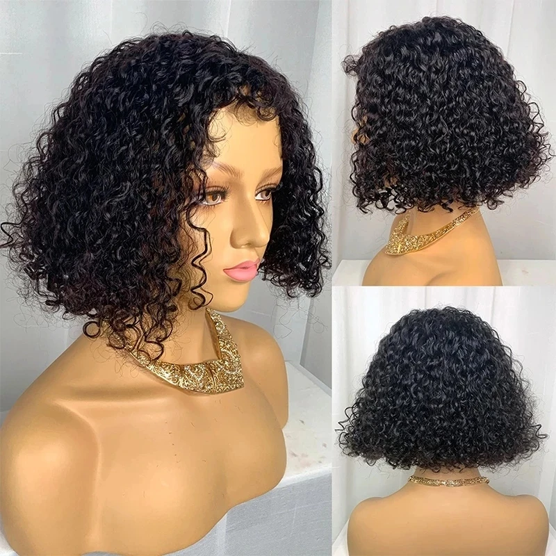 Scheherezade Kinky Curly Short Human Hair Bob Wig 4x1 Lace Closure Curly Bob Human Hair Wigs For Black Women Natural Color 150%