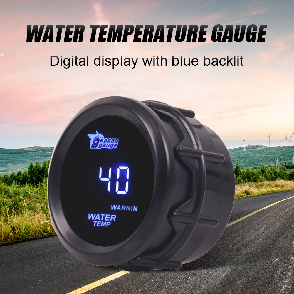 

2-inch 52mm Water Temperature Gauge 140°C Water Temp Digital Meter Black Shell Blue Light Display with 1/8" NPT Sensor for Car