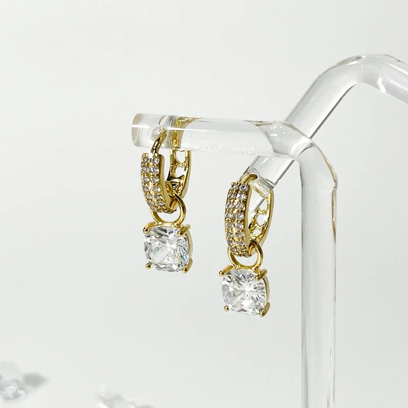 

Minar Luxury Square CZ Cubic Zirconia Hoop Earrings for Women Femme 14K Gold Plating Copper Huggie Earring Daily Wedding Jewelry