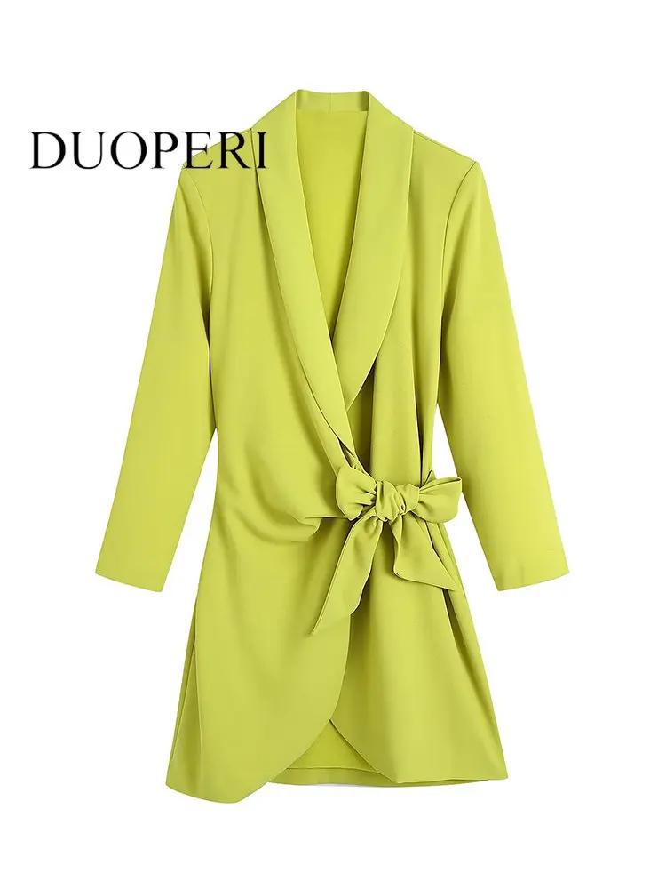 

Платье-мини DUOPERI женское с бантом, модное винтажное шикарное с длинным рукавом, с запахом, с английским воротником