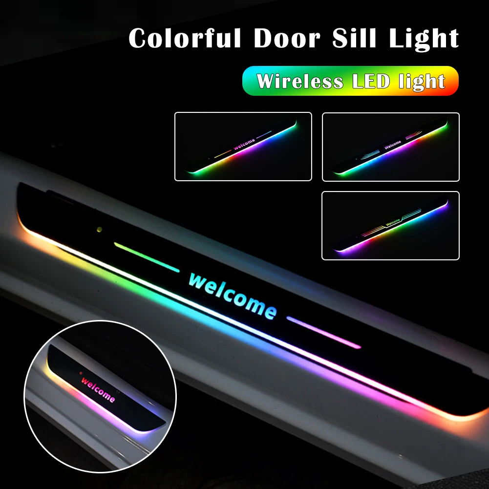 

4Pcs Car Door LED Light Wireless Front Rear Door Sill Light USB Rechargeable Welcome Pedal Atmosphere Light Threshold Strip Lamp