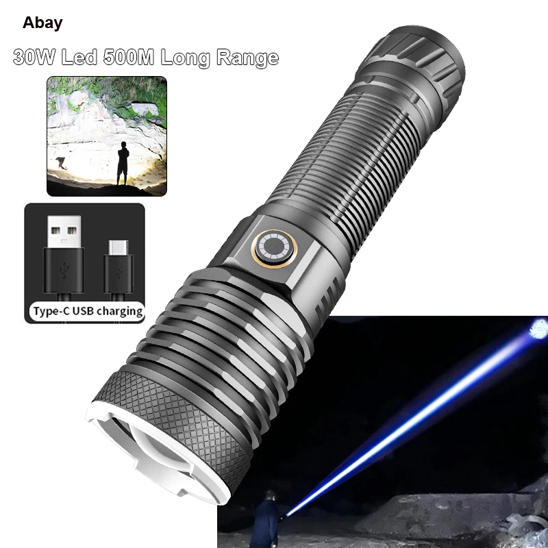 30W LED Flashlight 4 Modes tactical flashlight 18650 Torch USB Rechargeable Camping Fishing Light Lantern Long Shot Flash Light