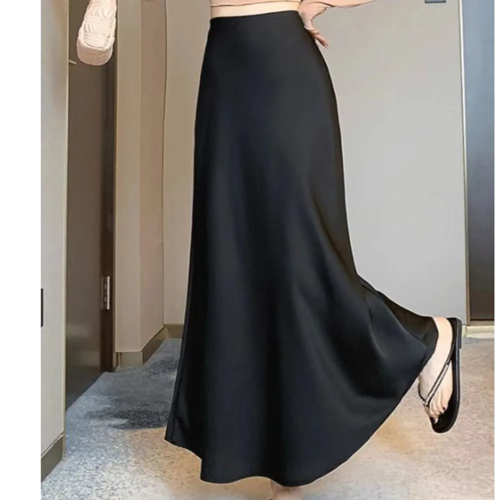 Женская модная французская ацетатная атласная юбка до середины бедра с оборкой