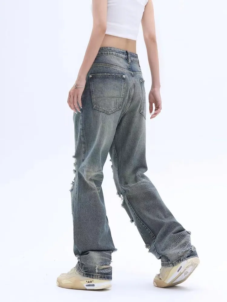 ADAgirl 90s Streetwear Vintage Hollow Out Women Jeans Y2k Baggy Fashion Causal Female Denim Pants HIp Hop High Waist Trousers
